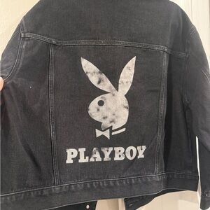 Playboy Black Denim Jacket with Logo Back Graphic adult M